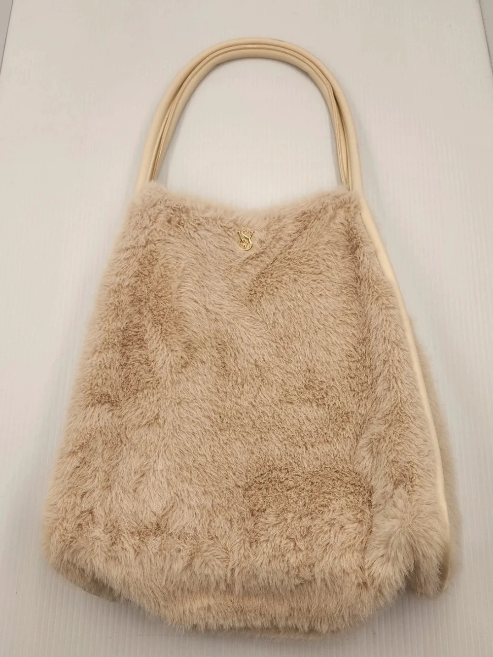 Victoria's Secret Cream Faux-Fur Tote with Gold Accent